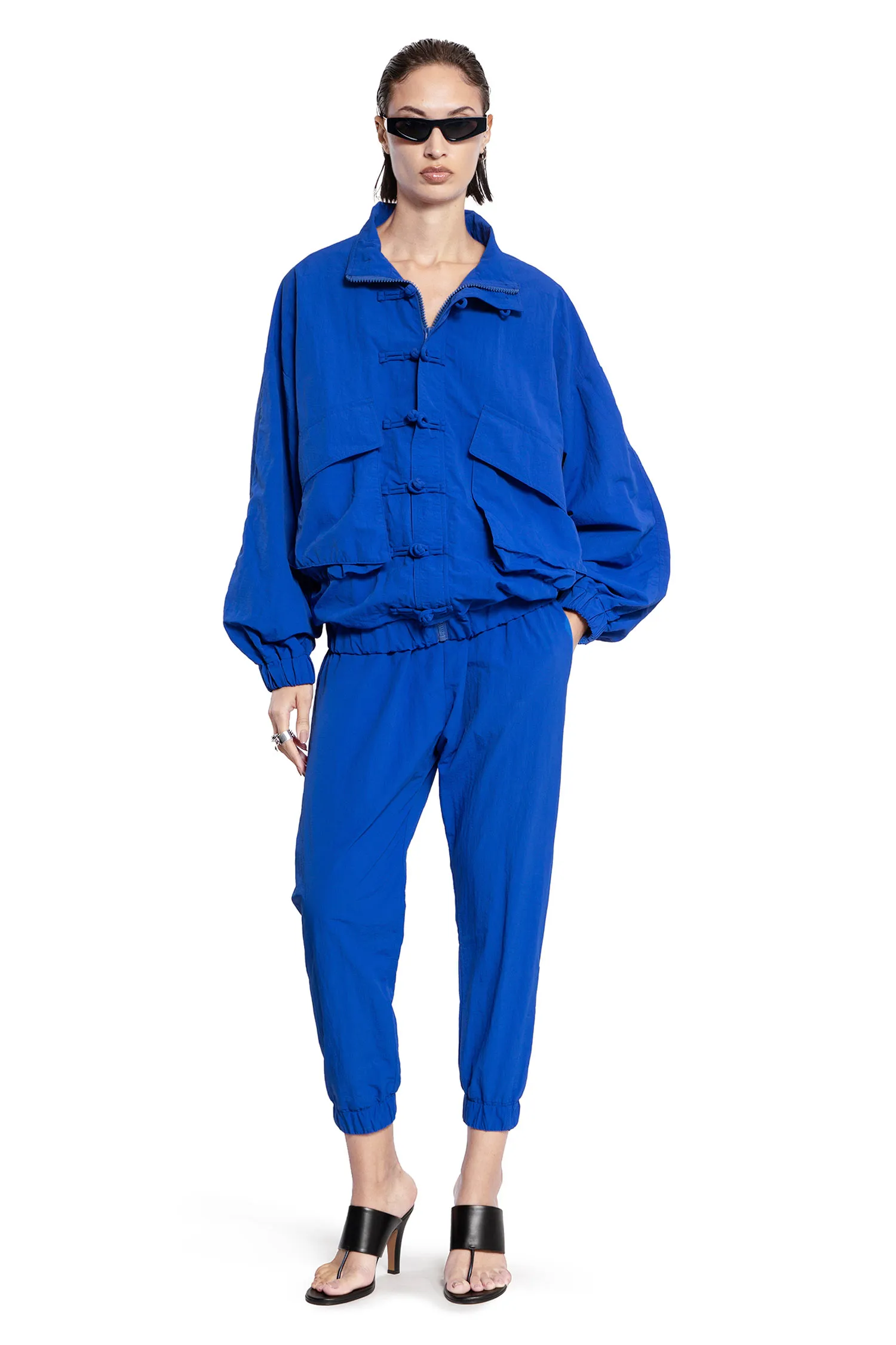 Hammered Nylon Windbreaker Jacket in Blue Pigment
