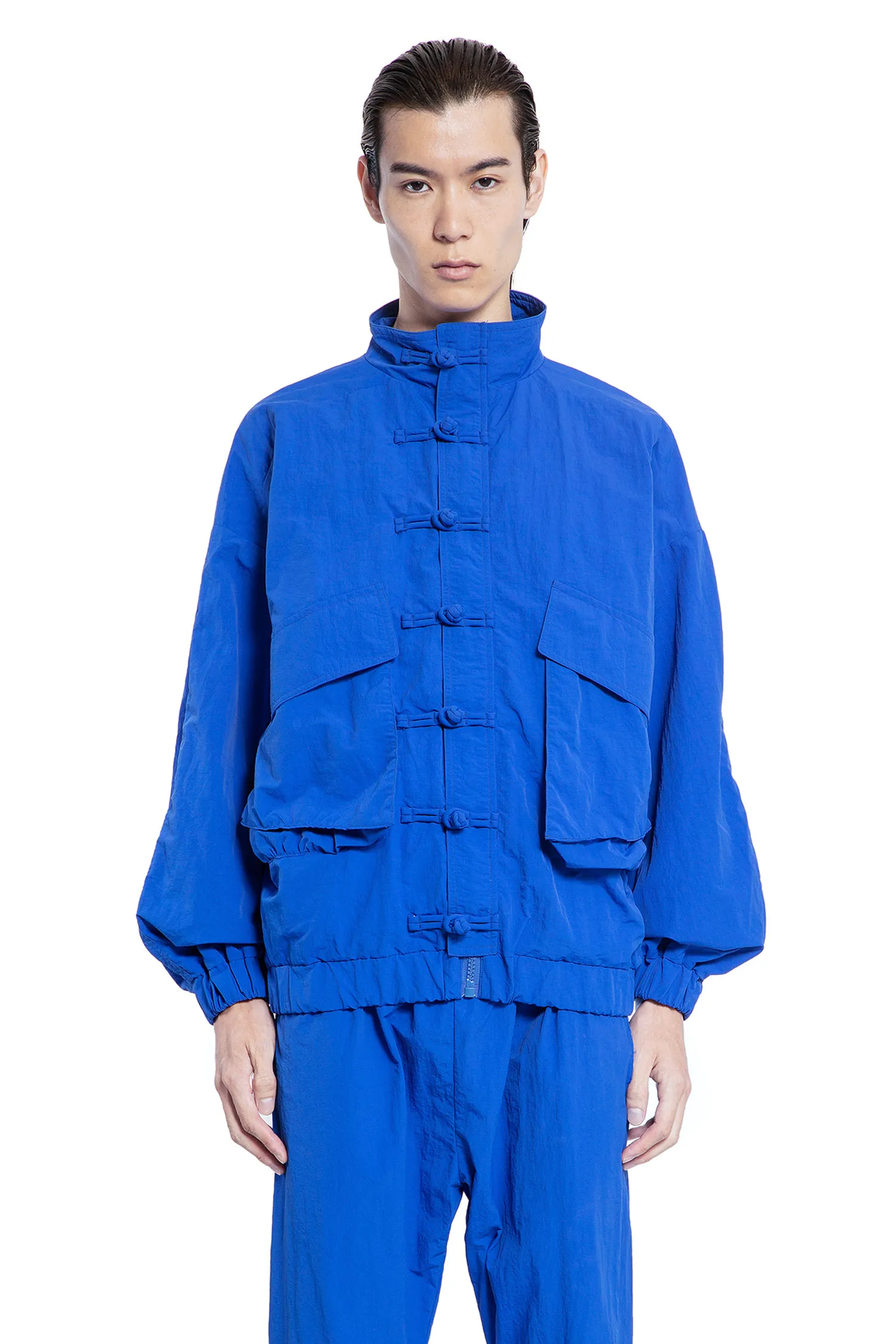 Hammered Nylon Windbreaker Jacket in Blue Pigment
