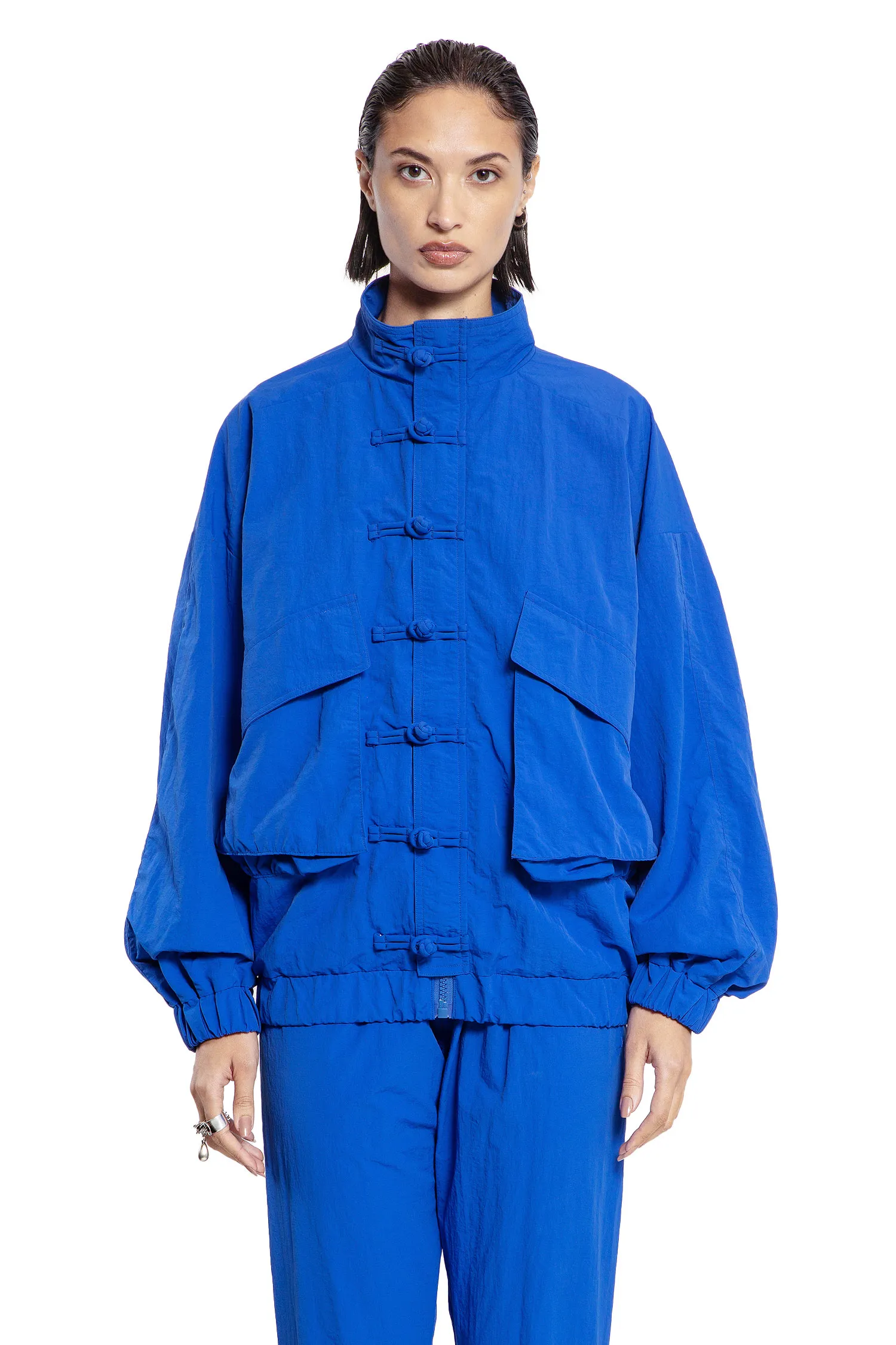 Hammered Nylon Windbreaker Jacket in Blue Pigment
