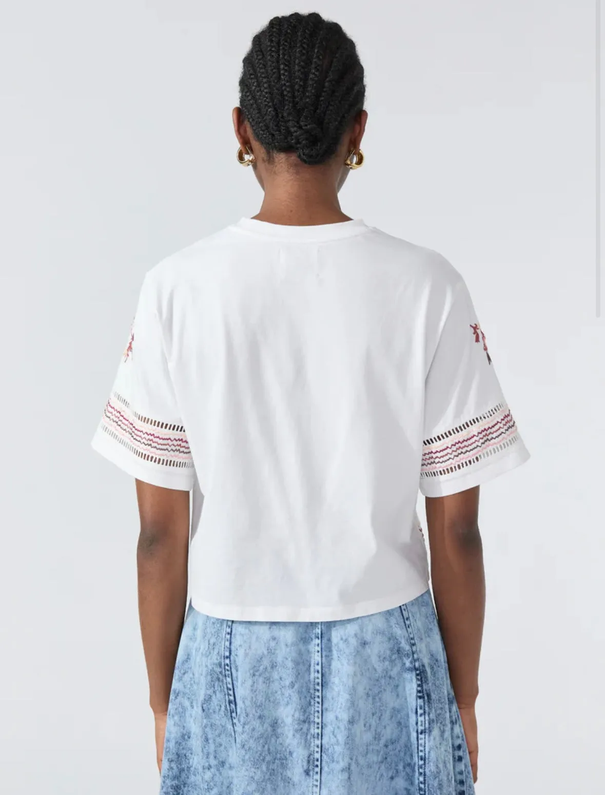 Hayley Menzies Maya Embroidered Cropped T Shirt