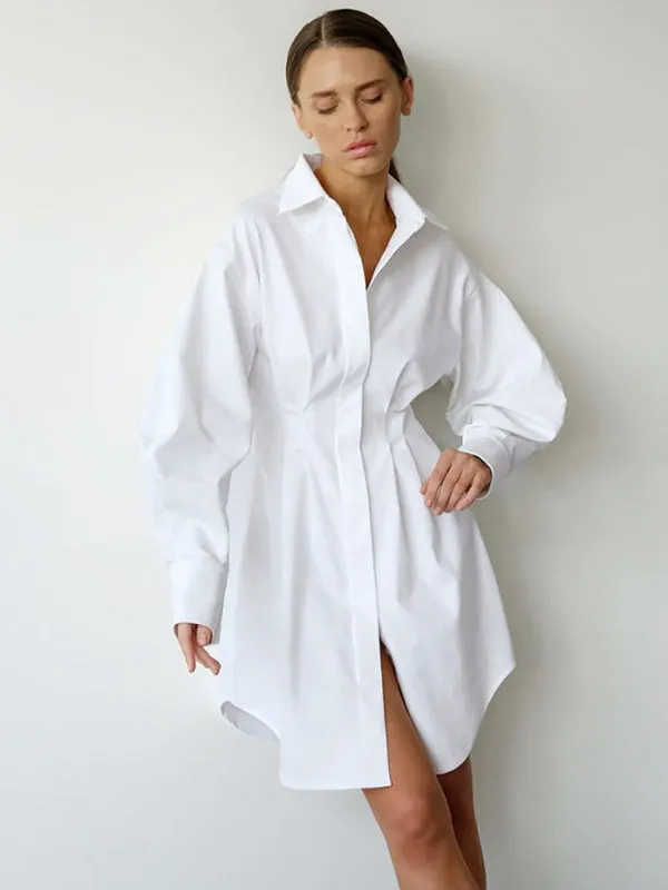 High-Waisted A-Line Shirt Dress with Button-Down Front