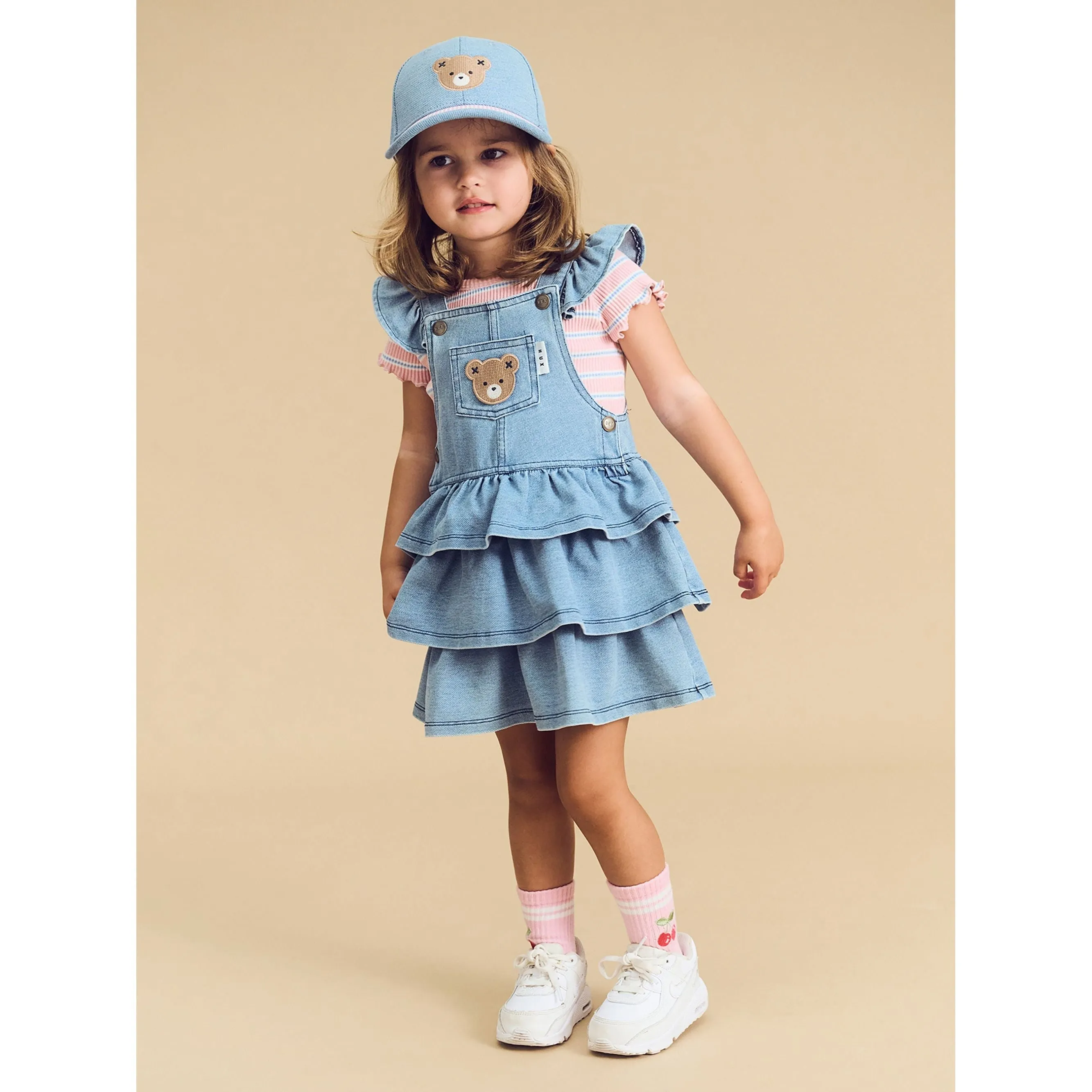 Huxbear Knit Denim Frill Pinafore