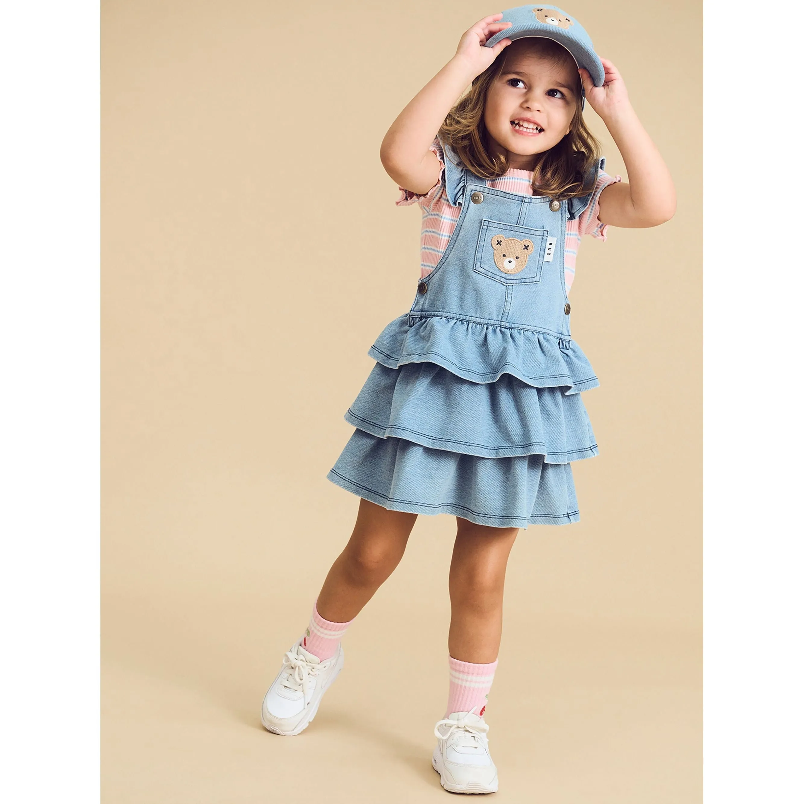 Huxbear Knit Denim Frill Pinafore