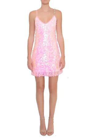 Ilona Rich Embellished Iridescent Sequin Pink Dress