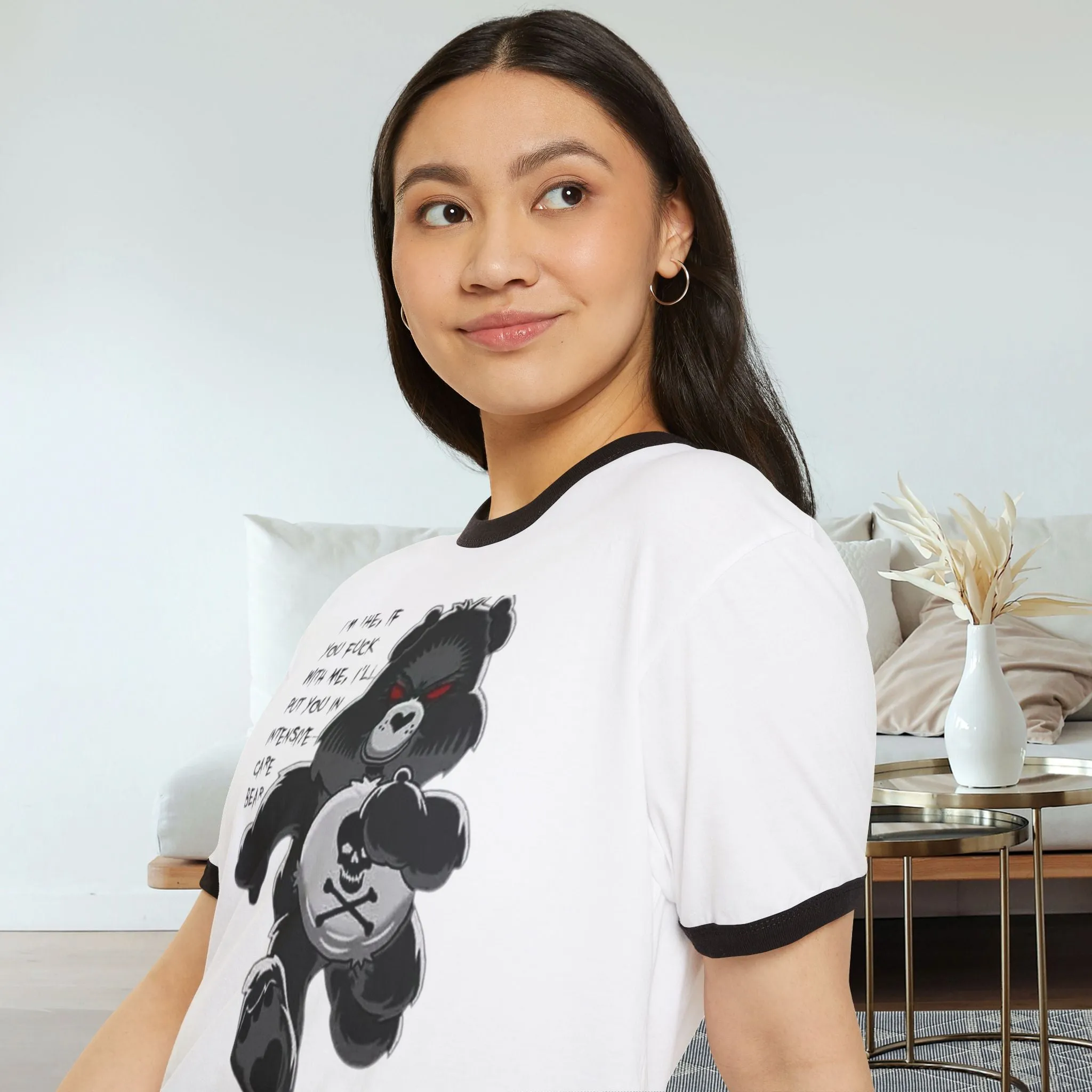 Intensive Care Bear Typographical Art Unisex Cotton Ringer T-Shirt