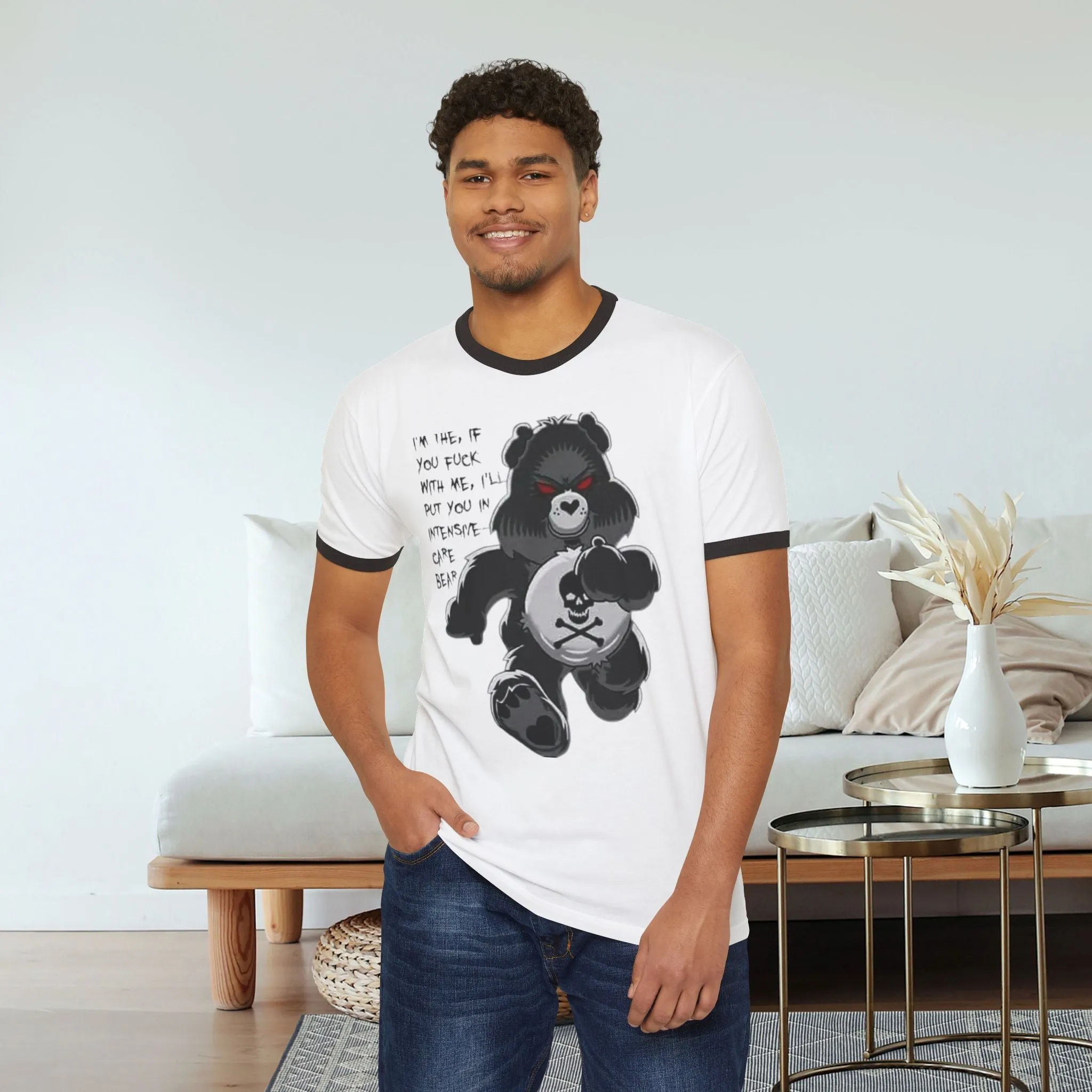 Intensive Care Bear Typographical Art Unisex Cotton Ringer T-Shirt