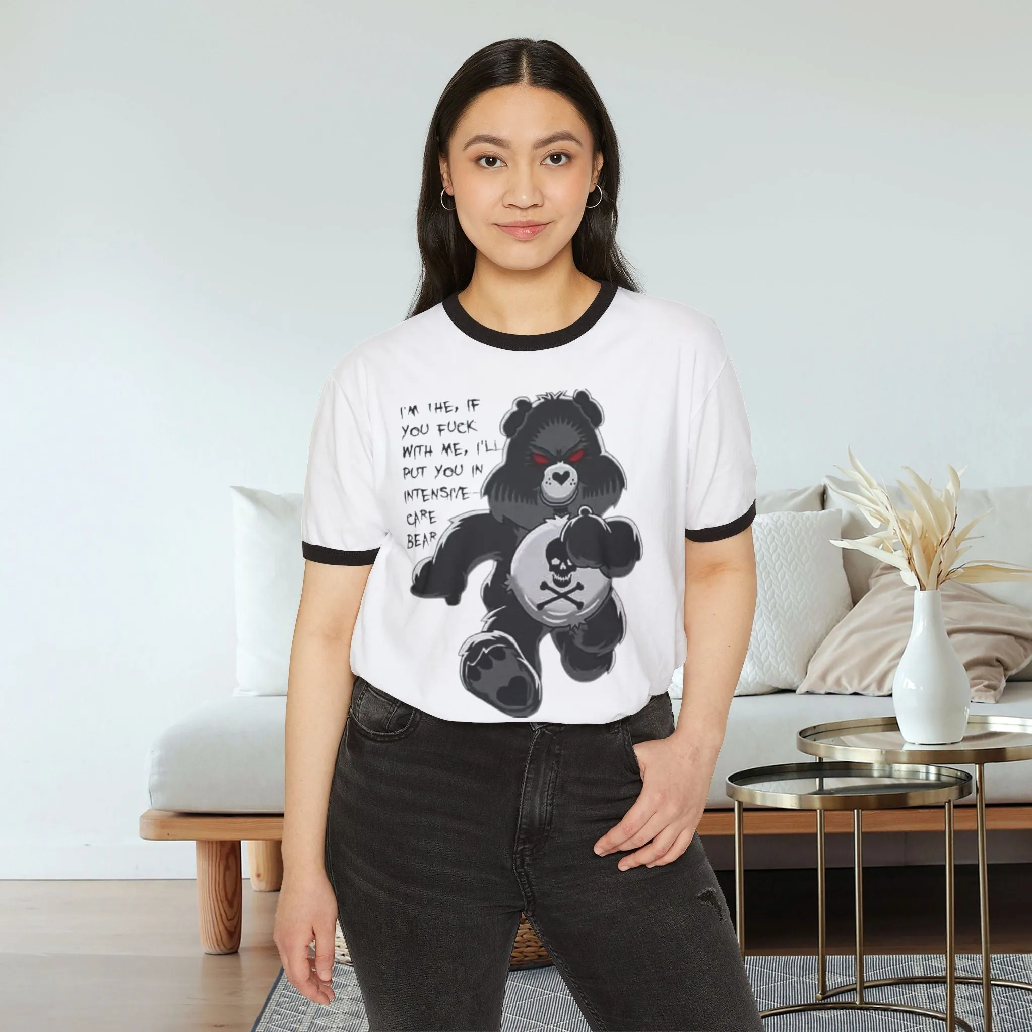 Intensive Care Bear Typographical Art Unisex Cotton Ringer T-Shirt