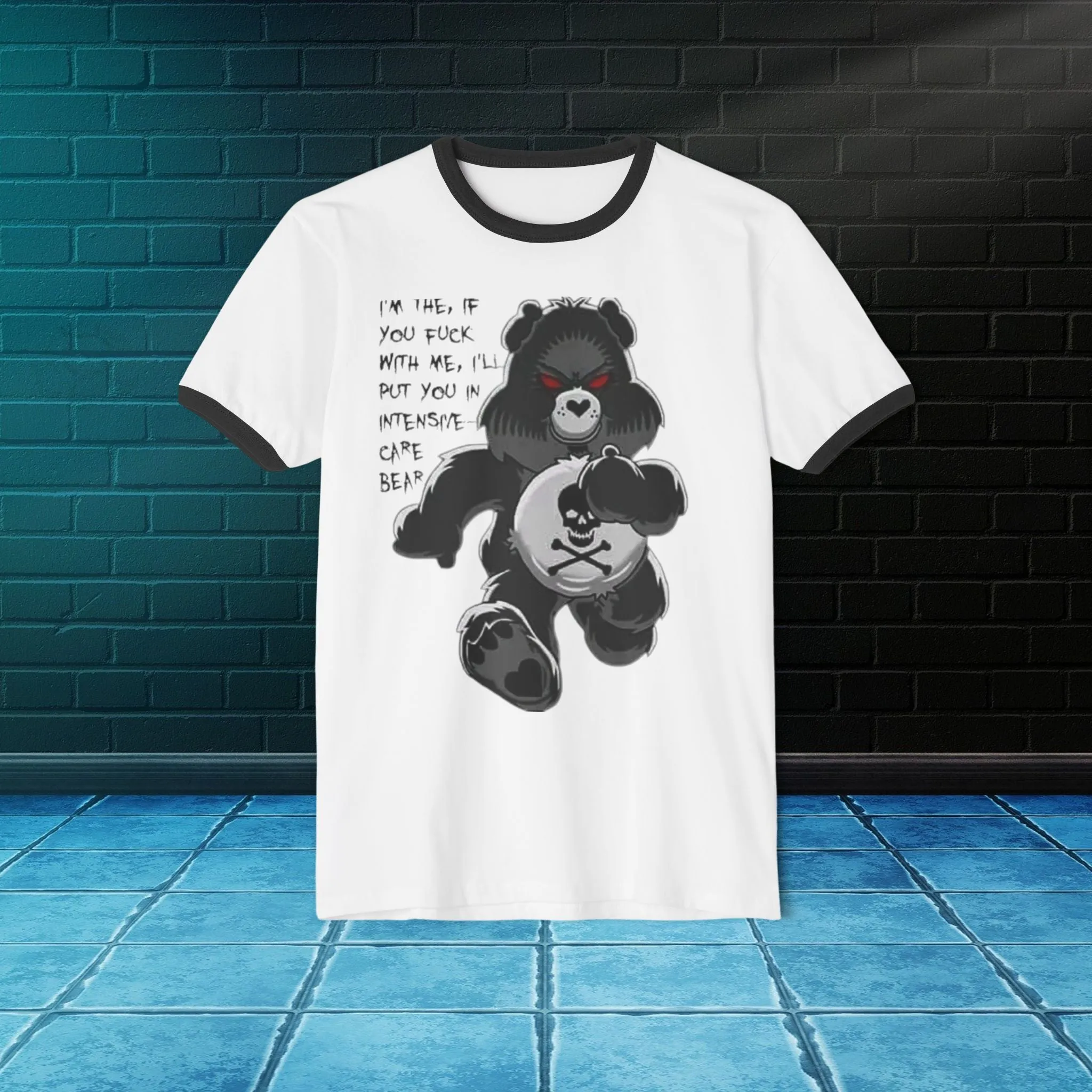 Intensive Care Bear Typographical Art Unisex Cotton Ringer T-Shirt