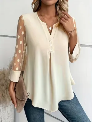 Isabella – Chic Long-Sleeve Top with Notched Neckline For Women