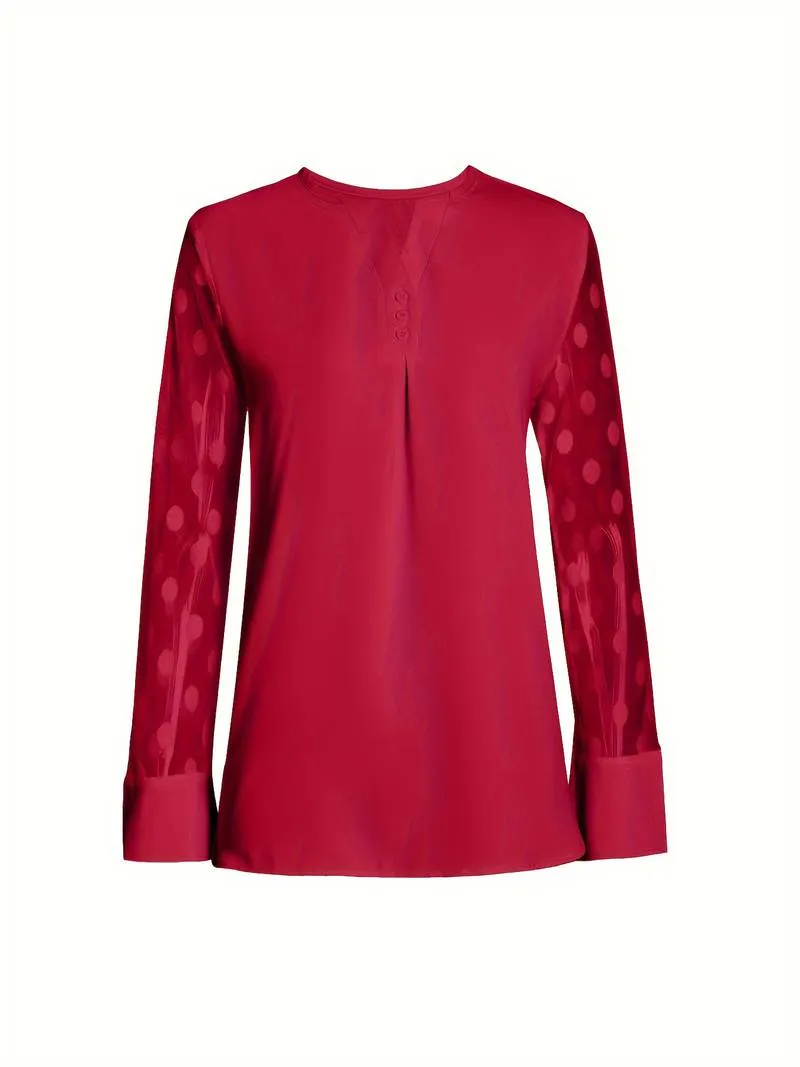 Isabella – Chic Long-Sleeve Top with Notched Neckline For Women