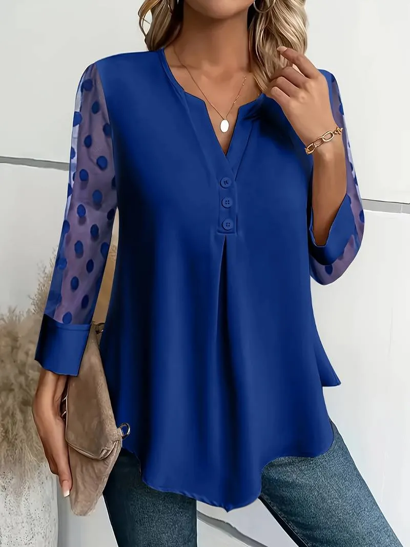 Isabella – Chic Long-Sleeve Top with Notched Neckline For Women