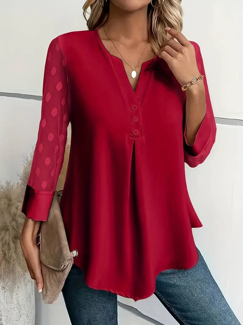 Isabella – Chic Long-Sleeve Top with Notched Neckline For Women