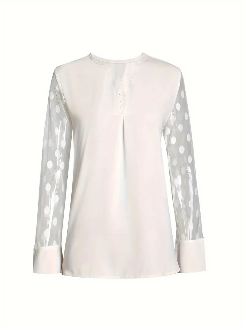 Isabella – Chic Long-Sleeve Top with Notched Neckline For Women