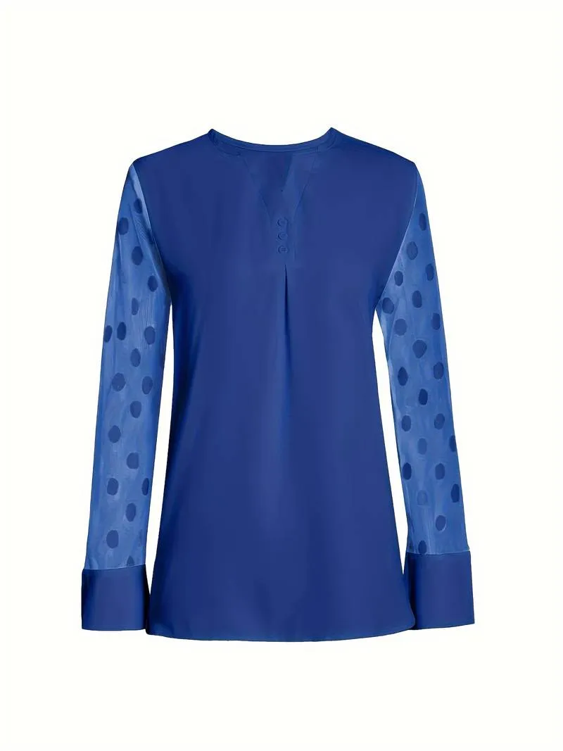 Isabella – Chic Long-Sleeve Top with Notched Neckline For Women