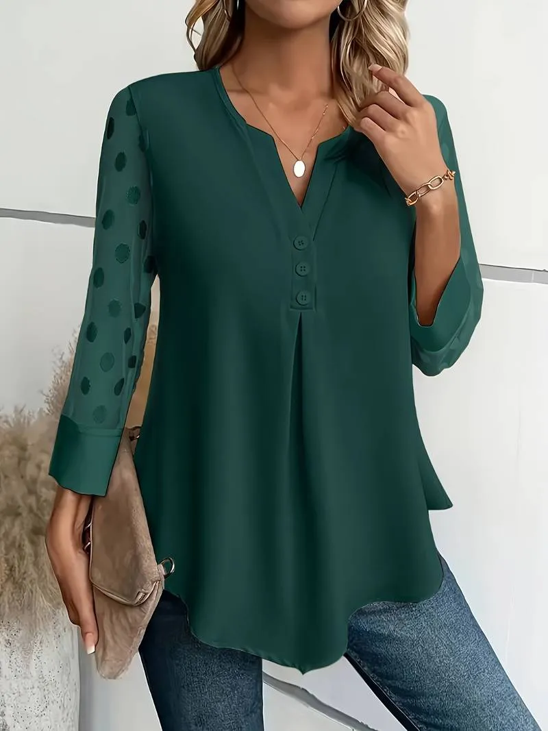 Isabella – Chic Long-Sleeve Top with Notched Neckline For Women