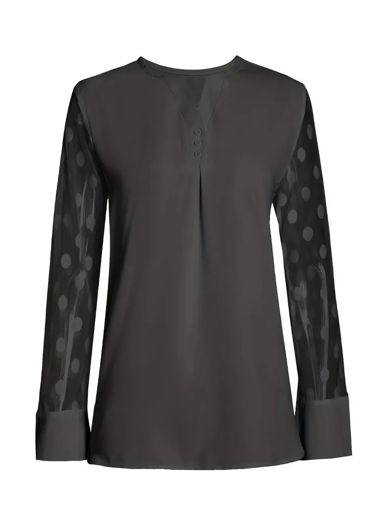 Isabella – Chic Long-Sleeve Top with Notched Neckline For Women