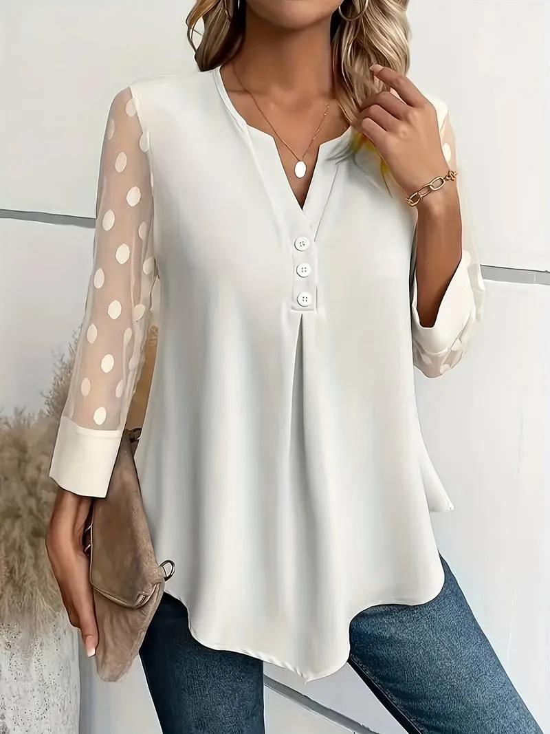 Isabella – Chic Long-Sleeve Top with Notched Neckline For Women