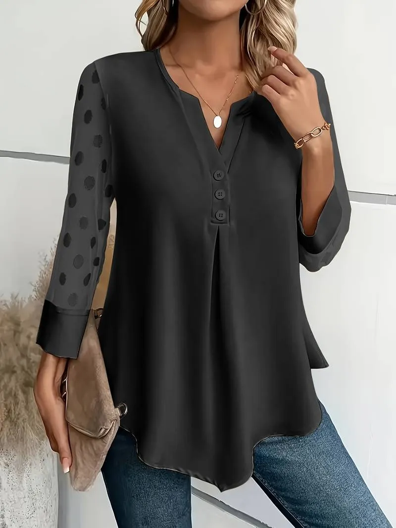 Isabella – Chic Long-Sleeve Top with Notched Neckline For Women