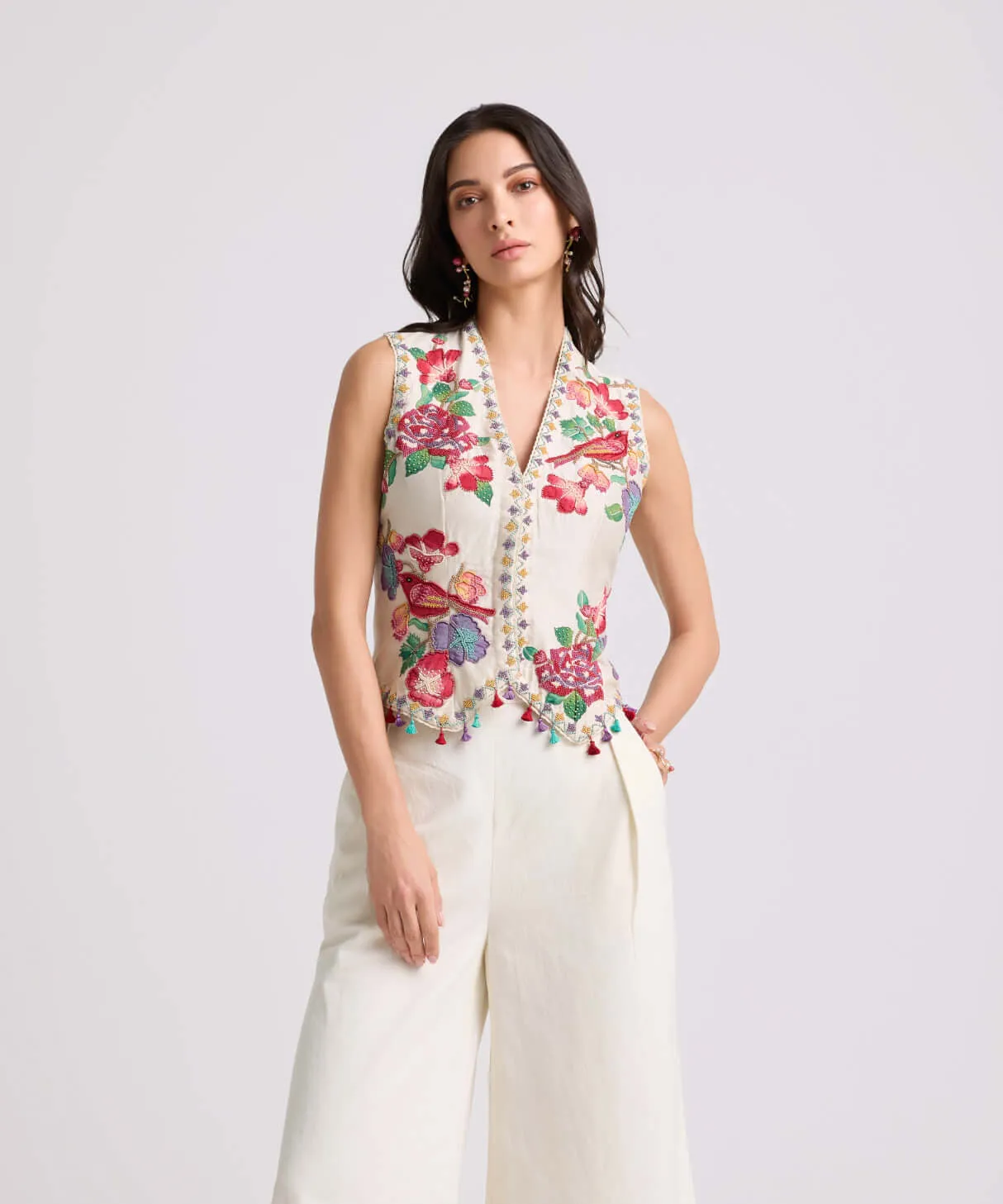 Ivory applique beadwork waistcoat