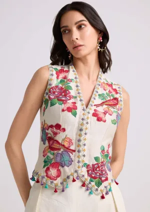 Ivory applique beadwork waistcoat