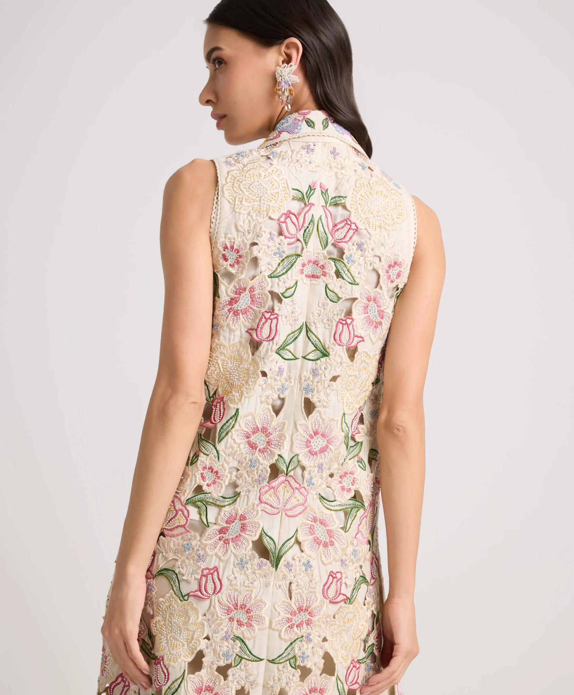 Ivory tulip cutwork long jacket