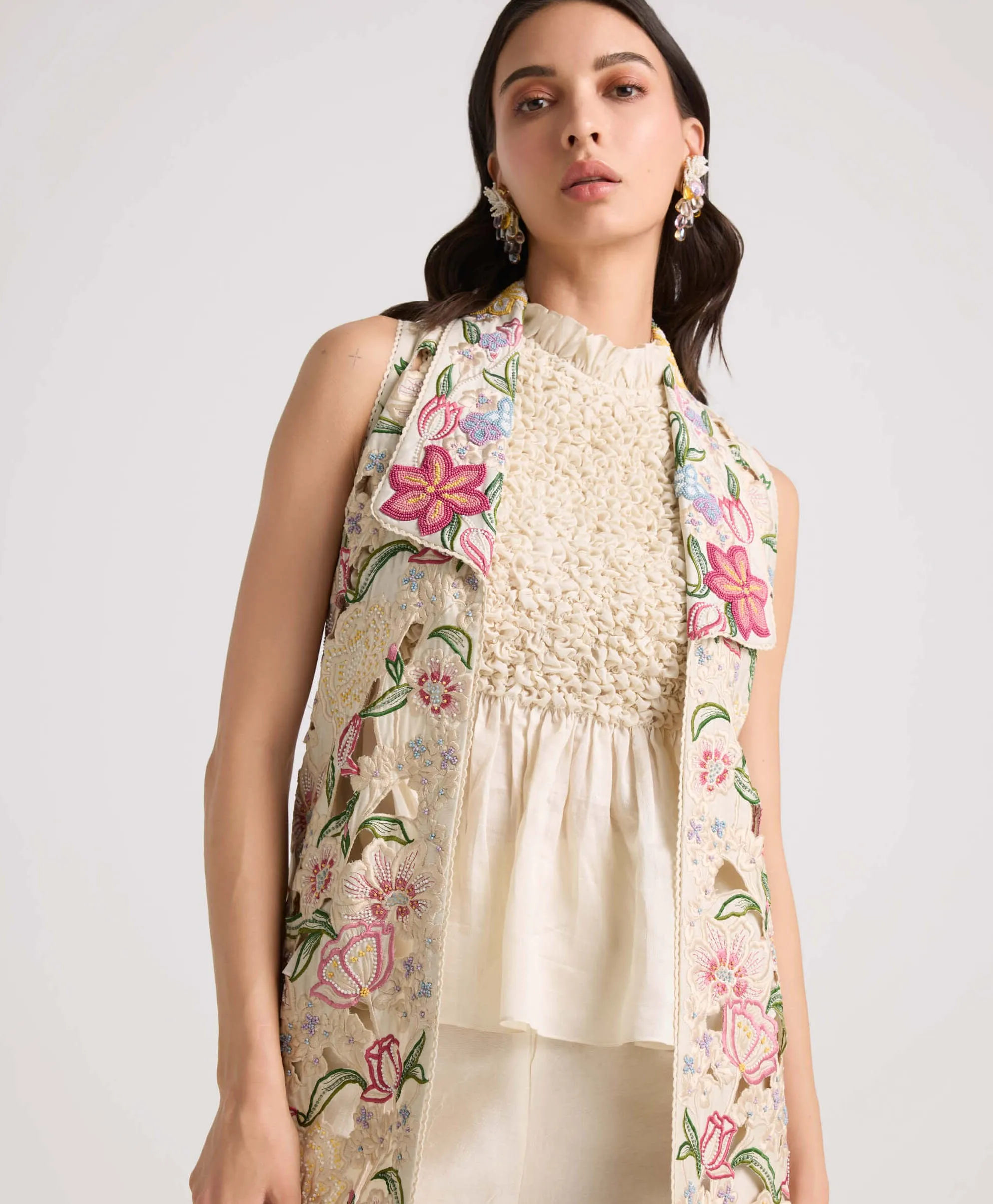 Ivory tulip cutwork long jacket