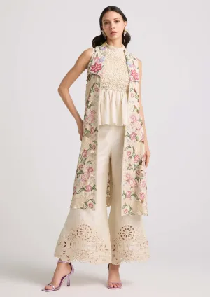 Ivory tulip cutwork long jacket