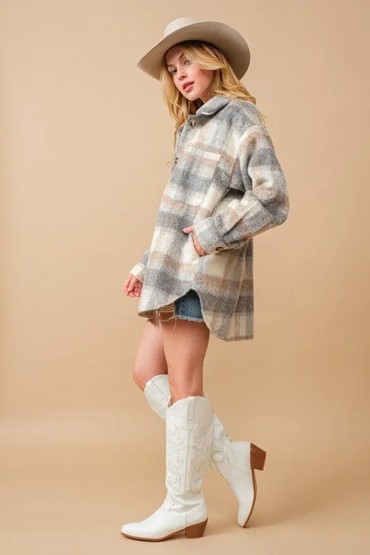 Jolene Brushed Plaid Button Up Shacket