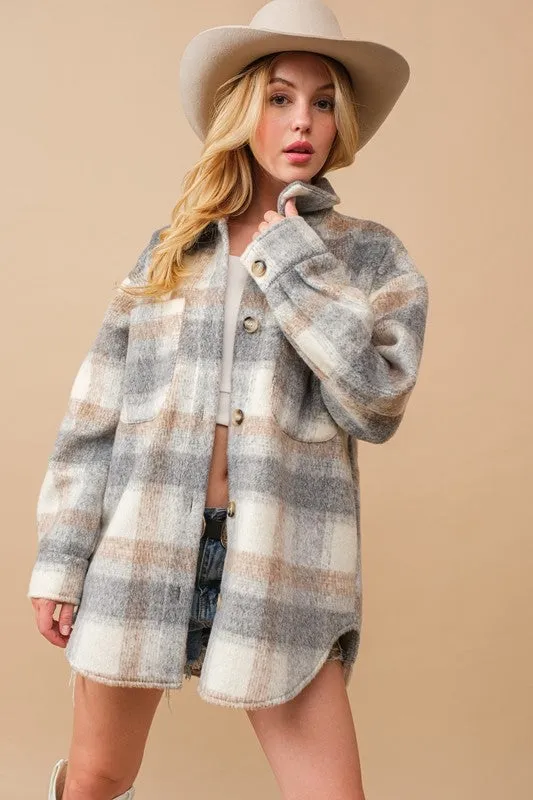 Jolene Brushed Plaid Button Up Shacket