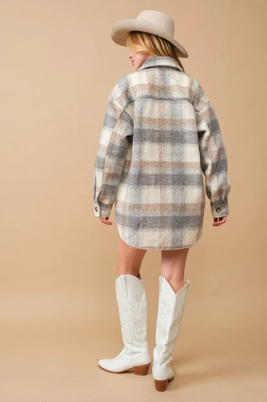 Jolene Brushed Plaid Button Up Shacket