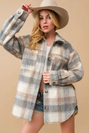 Jolene Brushed Plaid Button Up Shacket