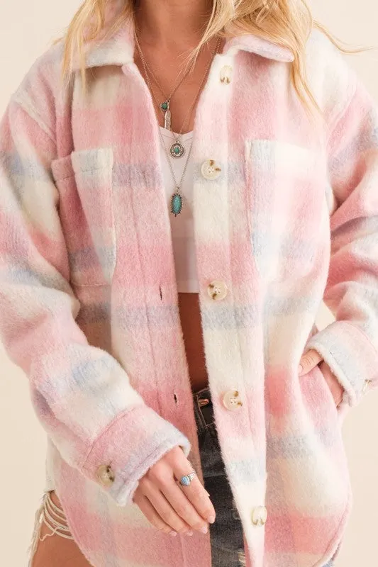 Jolene Brushed Plaid Button Up Shacket