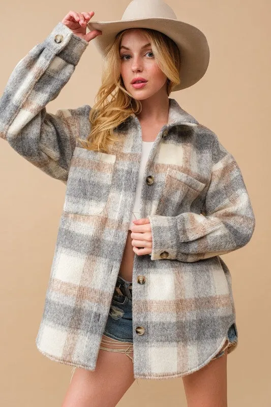 Jolene Brushed Plaid Button Up Shacket