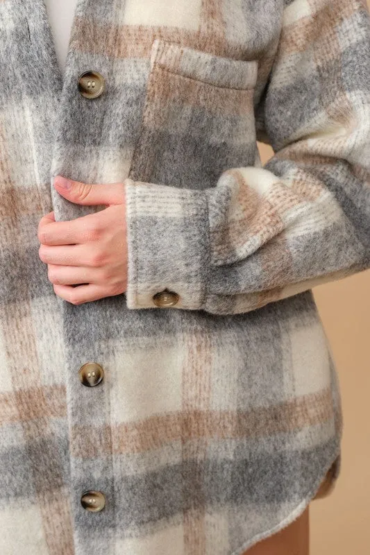Jolene Brushed Plaid Button Up Shacket