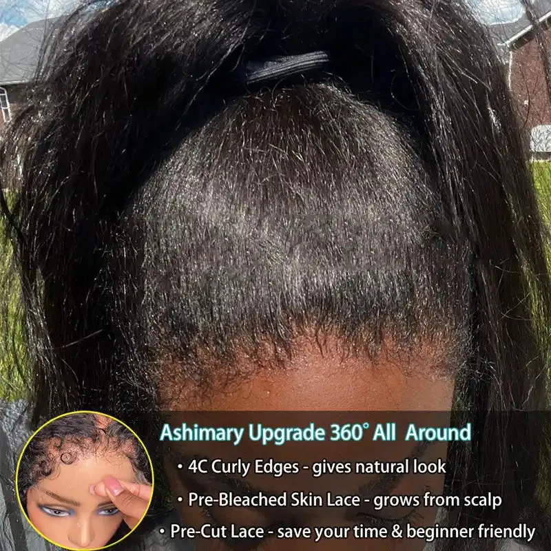 Kinky Curly 4C Edges Invisi Strap Laid Flat 360 Lace Wig Pre Cut Lace with Curly Baby Hair All Around