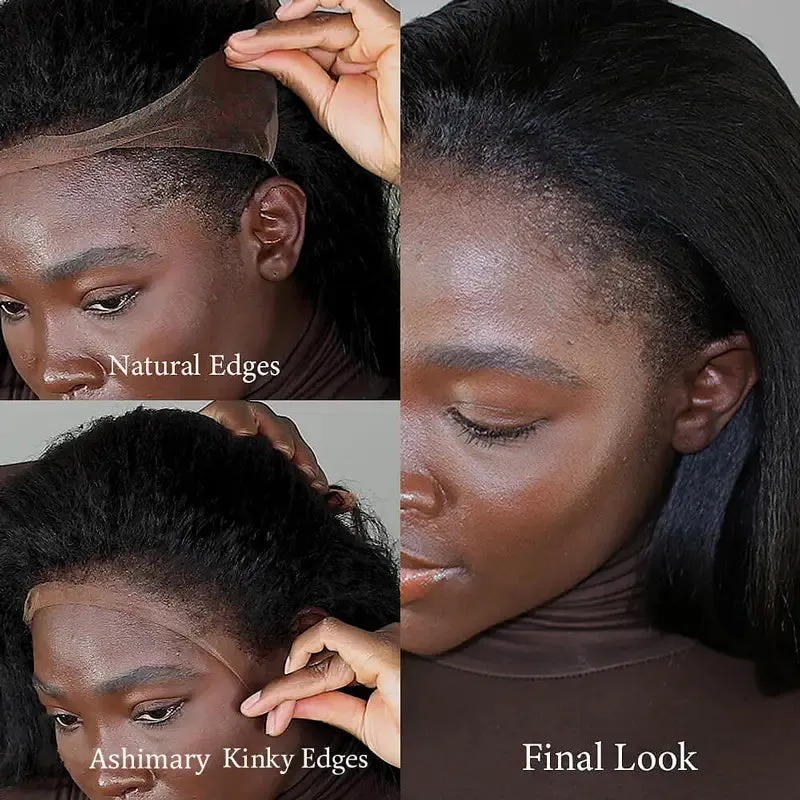 Kinky Curly 4C Edges Invisi Strap Laid Flat 360 Lace Wig Pre Cut Lace with Curly Baby Hair All Around