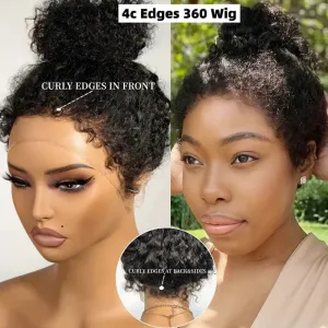 Kinky Curly 4C Edges Invisi Strap Laid Flat 360 Lace Wig Pre Cut Lace with Curly Baby Hair All Around