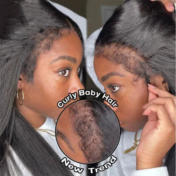 Kinky Curly 4C Edges Invisi Strap Laid Flat 360 Lace Wig Pre Cut Lace with Curly Baby Hair All Around