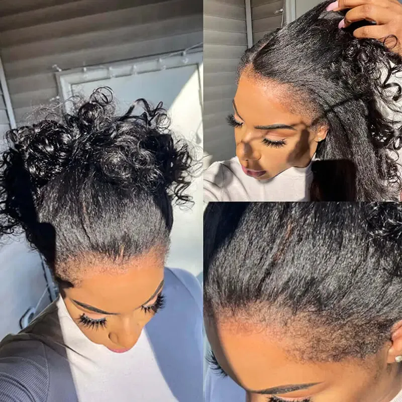 Kinky Curly 4C Edges Invisi Strap Laid Flat 360 Lace Wig Pre Cut Lace with Curly Baby Hair All Around