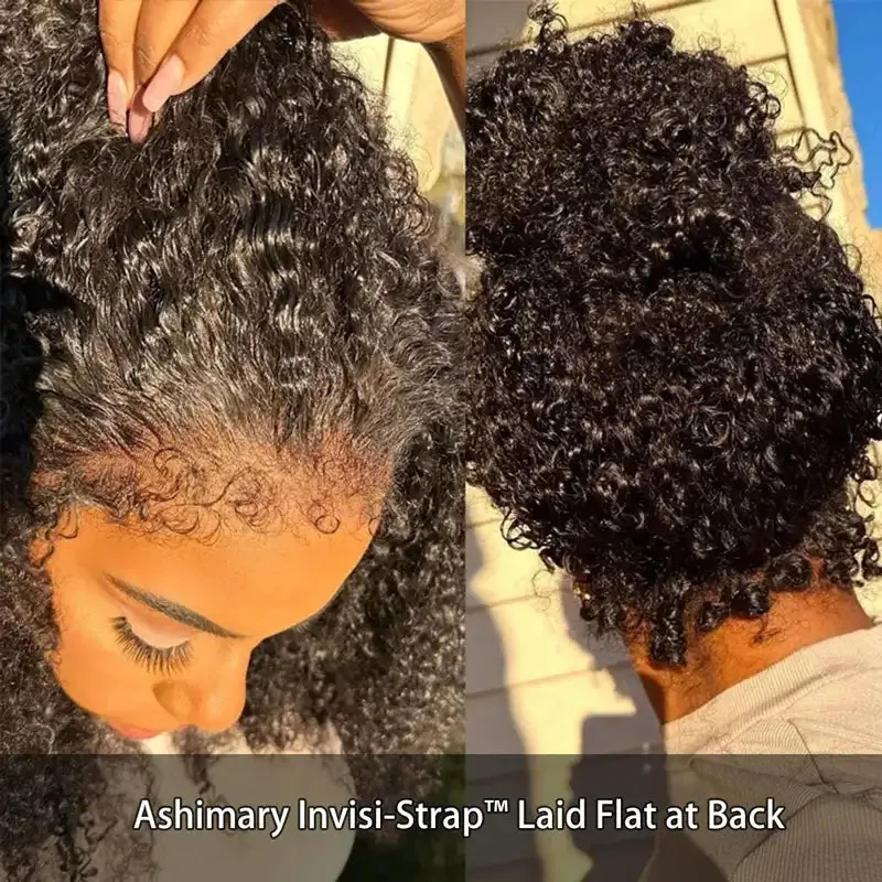 Kinky Curly 4C Edges Invisi Strap Laid Flat 360 Lace Wig Pre Cut Lace with Curly Baby Hair All Around