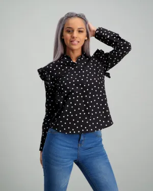 Ladies Blue & Black Spotted Print Shirt