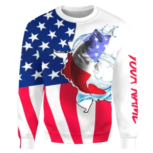Largemouth Bass fishing American flag patriotic fishing Custom Sweatshirt, gift for fishing lover NPQ417
