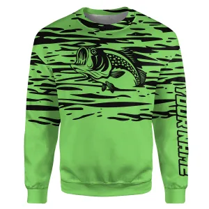 Largemouth bass fishing green color water waves Customize name Sweatshirt NPQ523