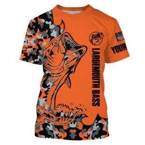 Largemouth Bass Fishing Orange Camouflage custom Name All over printed T-shirt, Fishing Apparel - SDF113