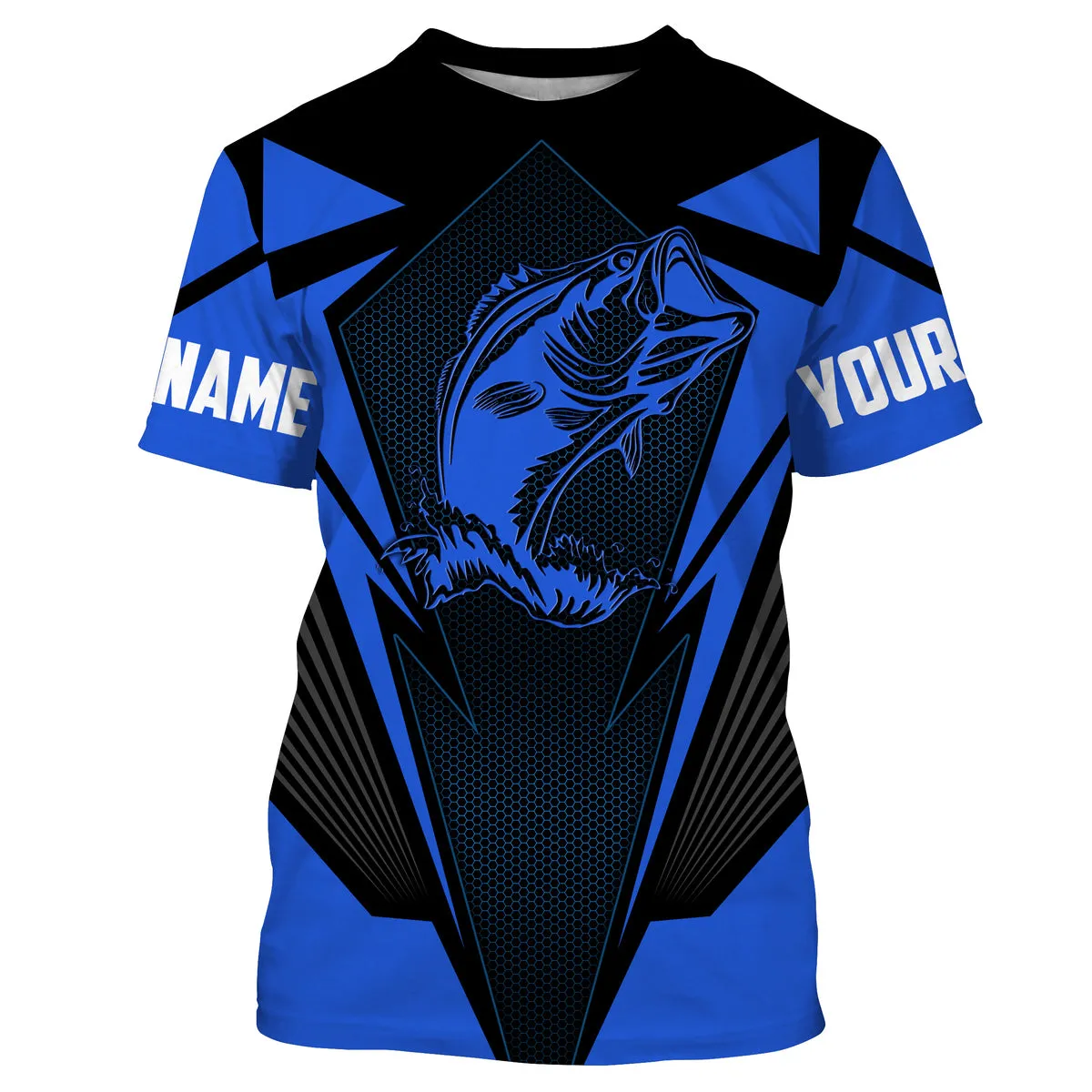 Largemouth Bass Fishing tattoo black and blue Custom name fishing jerseys | Tshirt - NPQ831