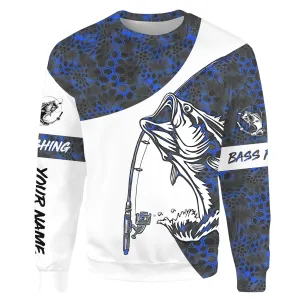 Largemouth Bass Fishing tattoo blue camo Custom fishing tournament Sweatshirt - NPQ563