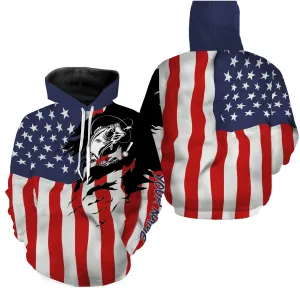 Largemouth bass fishing tattoos American flag patriotic custom fishing Shirts for men, women | Hoodie - NPQ501