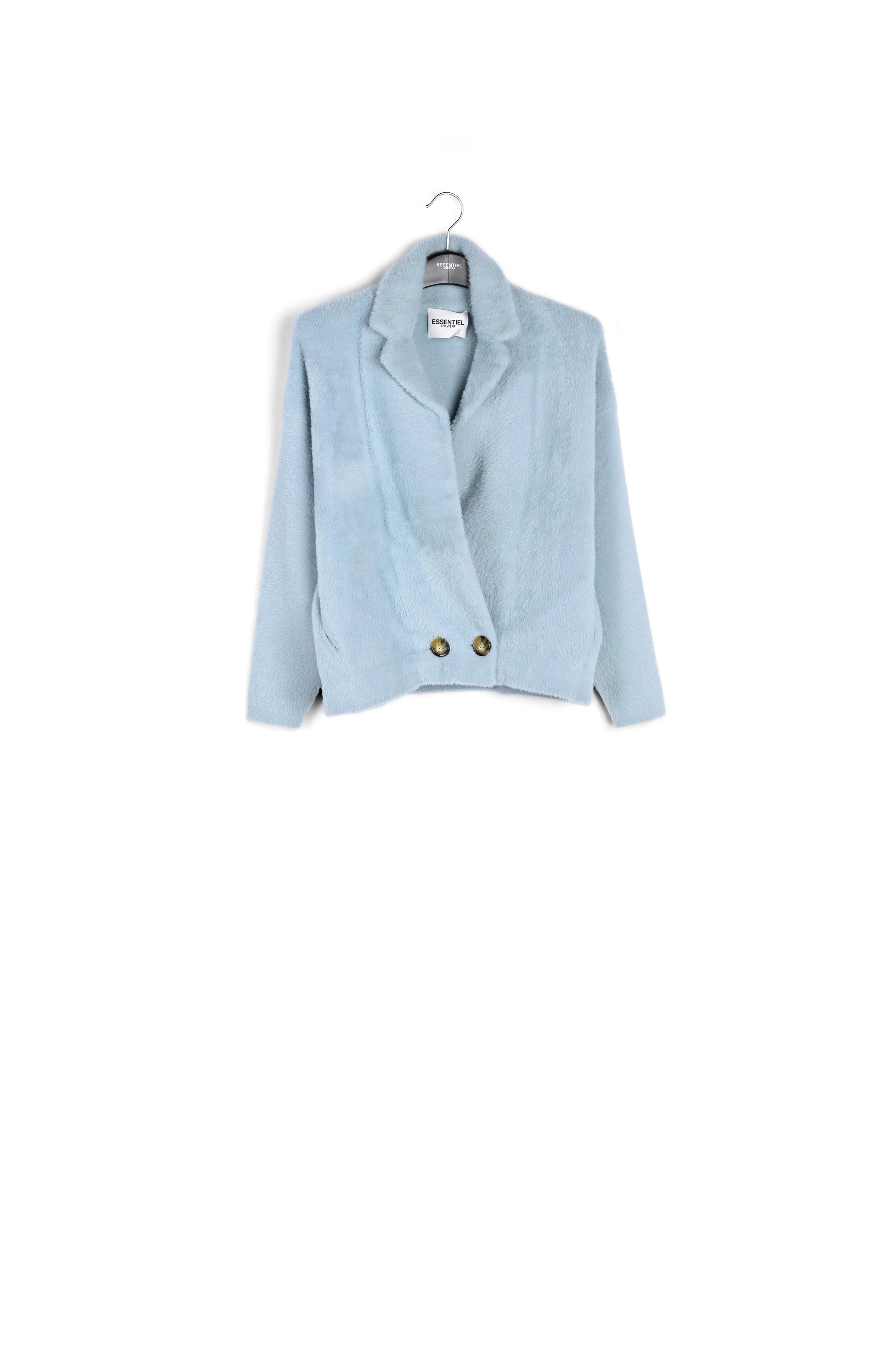 Light blue fuzzy knitted jacket