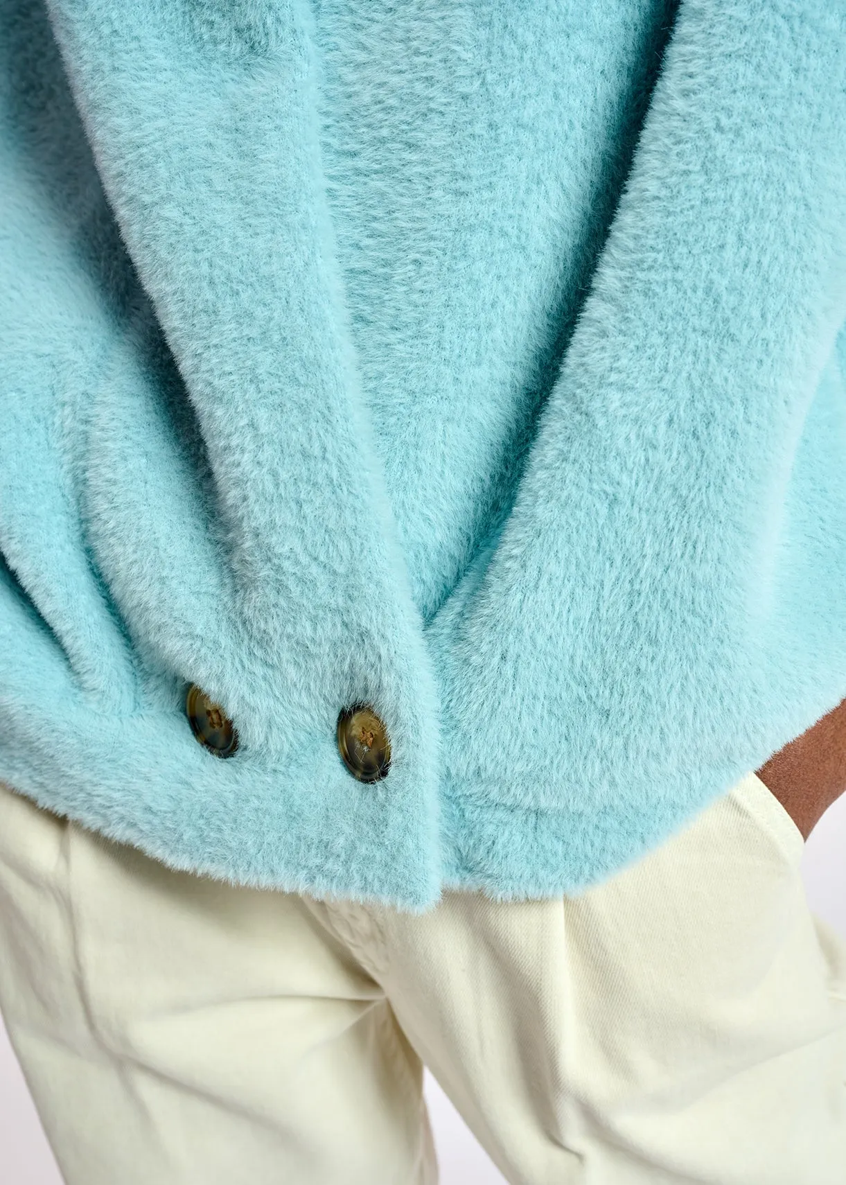 Light blue fuzzy knitted jacket