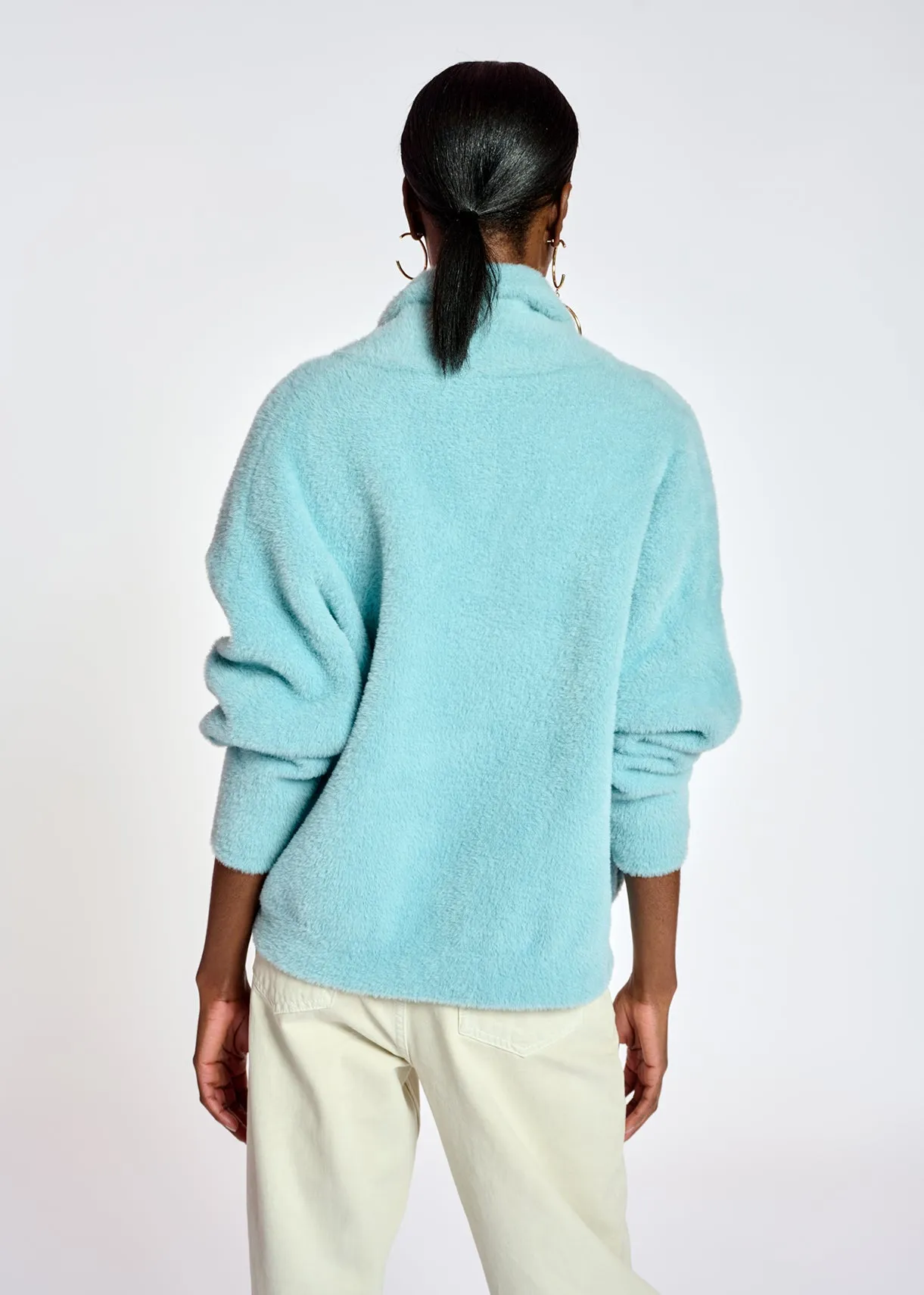 Light blue fuzzy knitted jacket